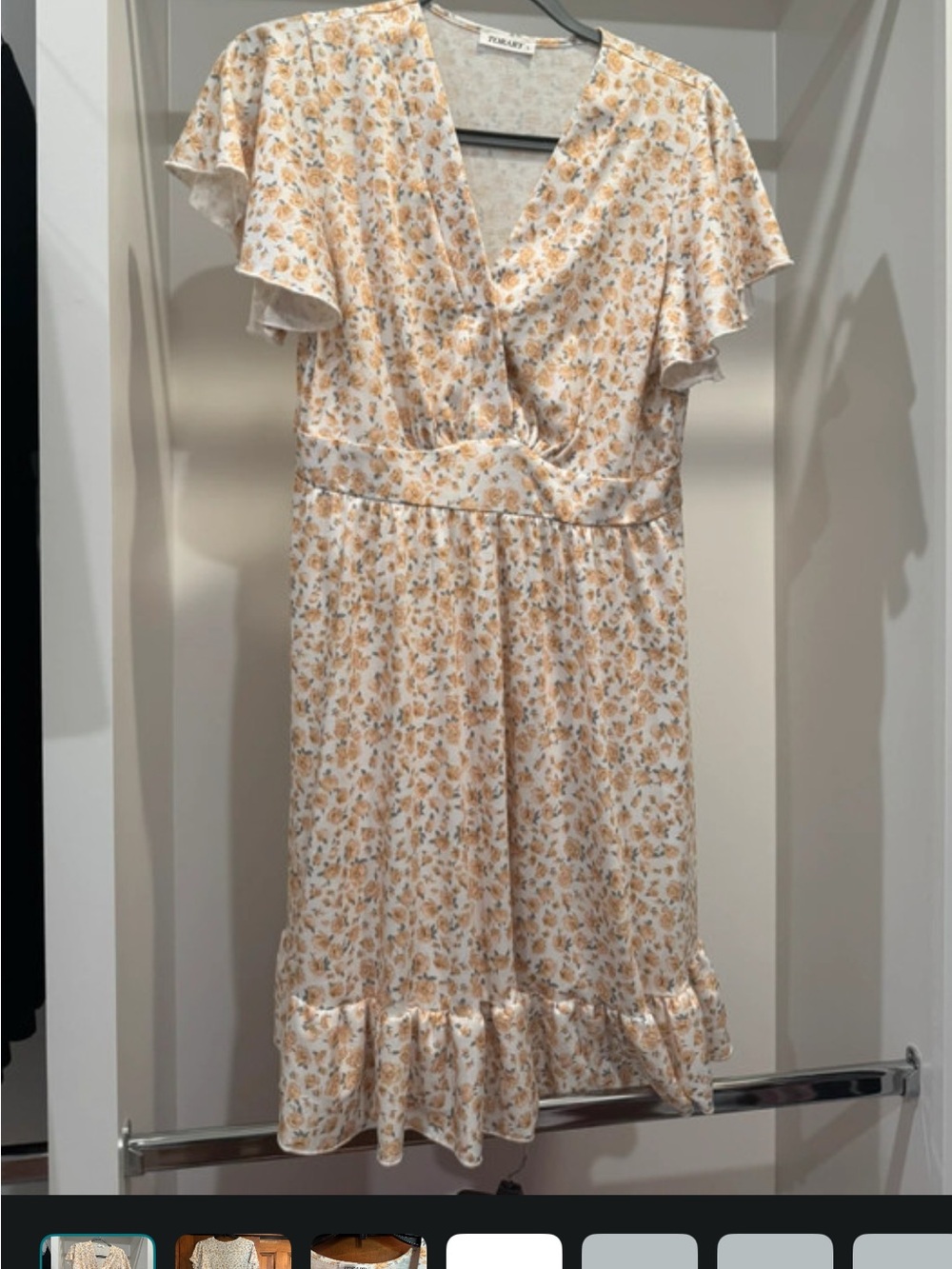 Trary Cream Midi Dress with Mustard Floral Print